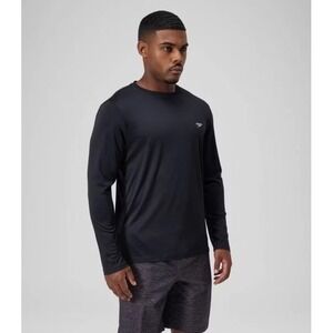 Speedo Men's Rash Guard Top UPF 50+ Turbo-Dri Swim Shirt Black Size Large